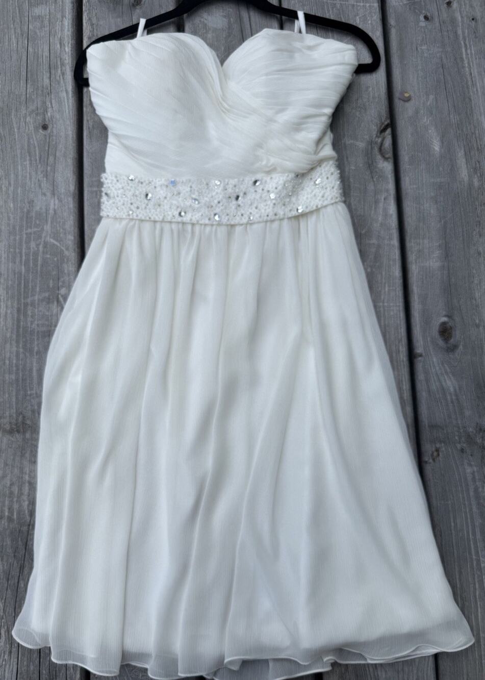 EnjoyMyWeddingDress White Chiffon Sweetheart Beaded Waist Cocktail Dress - Picture 1 of 9